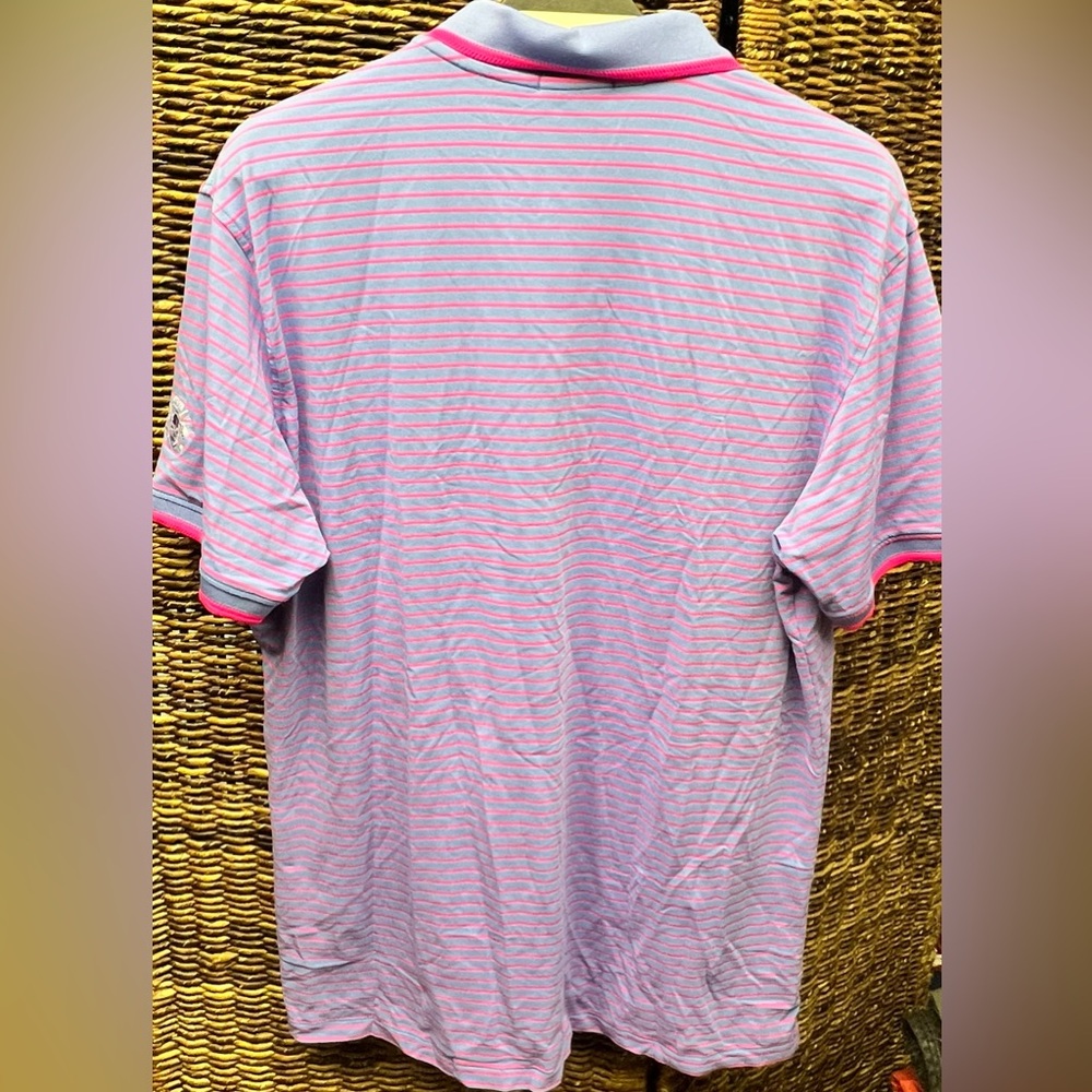 G/FORE Purple and Pink Striped Polo Shirt- Mens Large - Picture 4 of 5